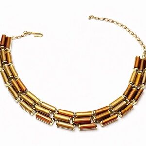 Vintage Charel Gold Tone Multi Strand Necklace Mid Century Modern Statement 16”